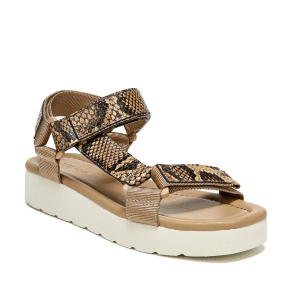 Vince Timber Carver Leather Snakeskin Loop And Hoop Strappy Platform Sandals 7M